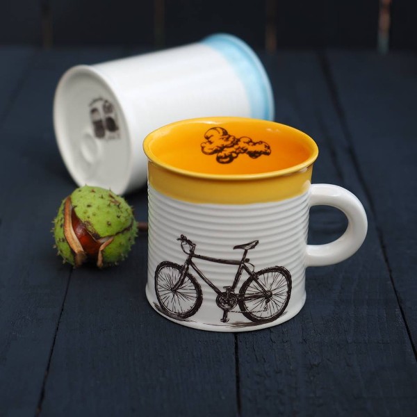 Ръчно изработена порцеланова чаша тип консерва Art.E Handmade - Bike