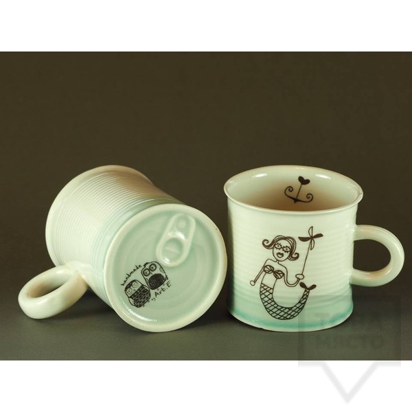 Ръчно изработена порцеланова чаша тип консерва Art.E Handmade - Mermaid