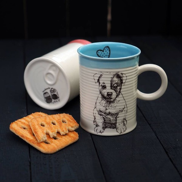 Ръчно изработена порцеланова чаша тип консерва Art.E Handmade - Puppy Love