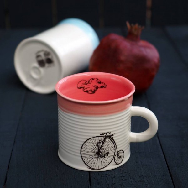 Ръчно изработена порцеланова чаша тип консерва Art.E Handmade - Vintage Bike
