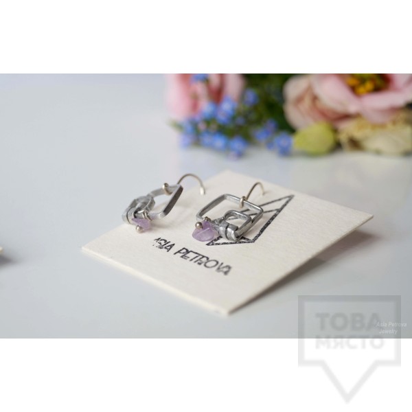 Ръчно изработени обеци Asia Petrova - Water Flow - amethyst
