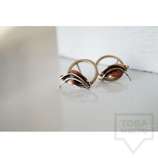 Сребърни обеци Asia Petrova - Golden Leaves