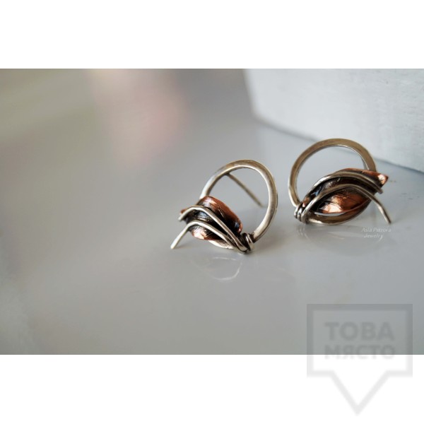 Сребърни обеци Asia Petrova - Golden Leaves