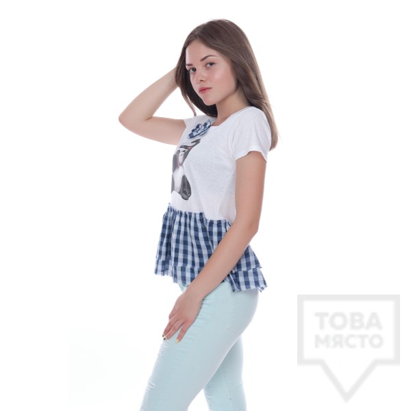 Дизайнерска дамска тениска My Magenta - blue panda