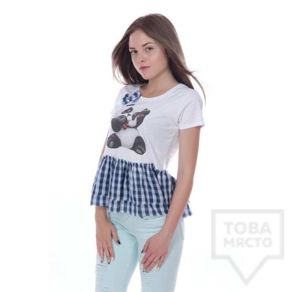 Дизайнерска дамска тениска My Magenta - blue panda