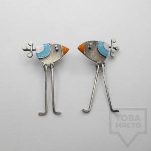 Сребърни обеци Топрева  - дълги пъстри пилета