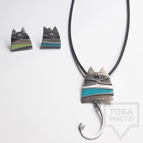 Сребърни обеци Топрева - котки