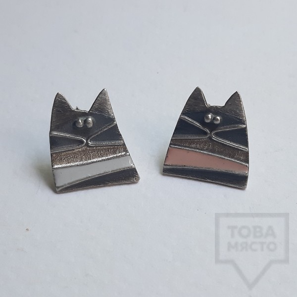 Сребърни обеци Топрева - котки