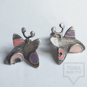 Сребърни обеци Топрева - пъстри пеперуди