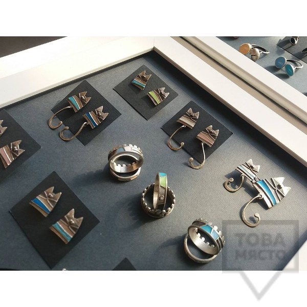 Сребърни обеци Топрева - сини котки