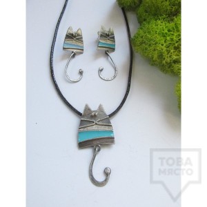 Сребърни обеци Топрева - сини котки