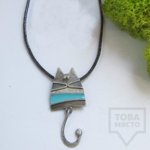 Сребърно колие Топрева - синьо коте