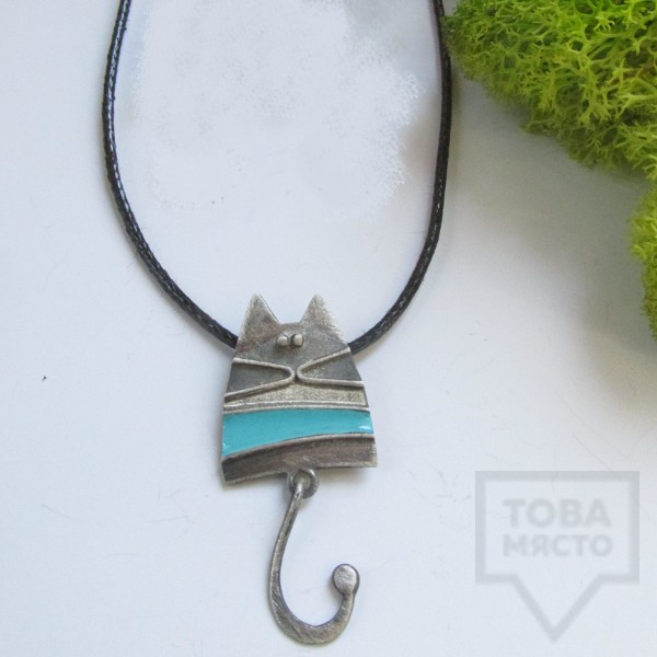 Сребърно колие Топрева - синьо коте