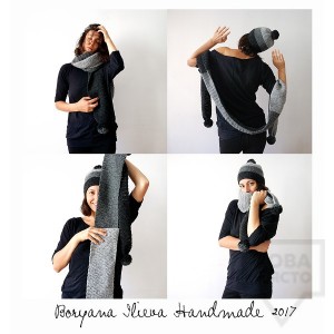 Плетени шапка и шал Boryana Ilieva Handmade - черно и сиво