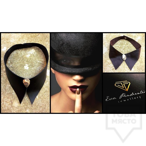 Дизайнерско колие естествена кожа и бетон - EvaPendientes