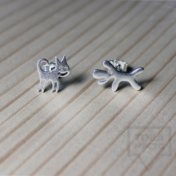 Сребърни обеци Gargorock - като котка и куче