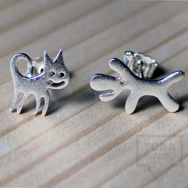 Сребърни обеци Gargorock - като котка и куче