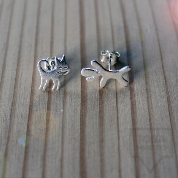 Сребърни обеци Gargorock - като котка и куче