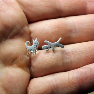 Сребърни обеци Gargorock - като котка и куче