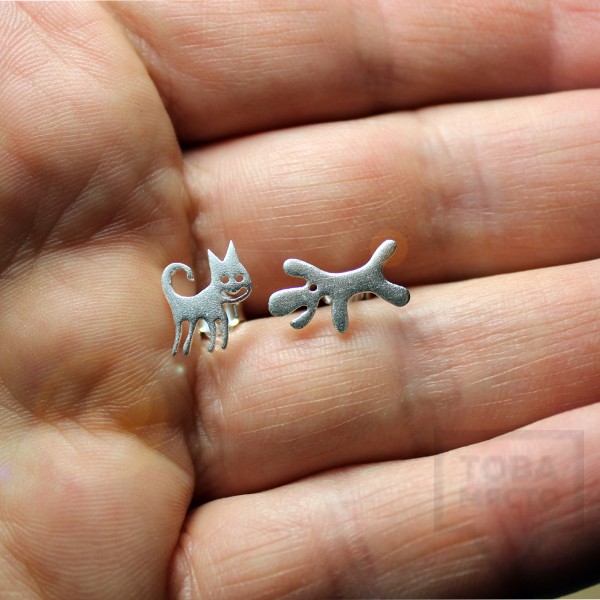 Сребърни обеци Gargorock - като котка и куче