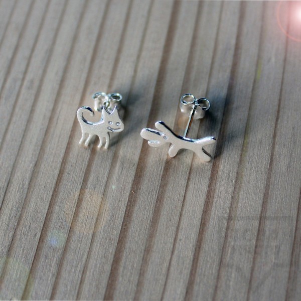 Сребърни обеци Gargorock - като котка и куче