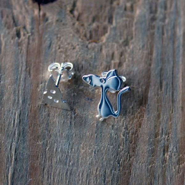 Сребърни обеци Gargorock - мишка и сиренце