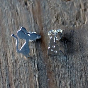 Сребърни обеци Gargorock - мишка и сиренце