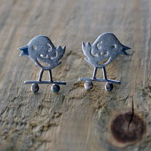 Сребърни обеци Gargorock - пиле бегач