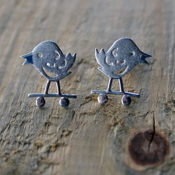 Сребърни обеци Gargorock - пиле бегач