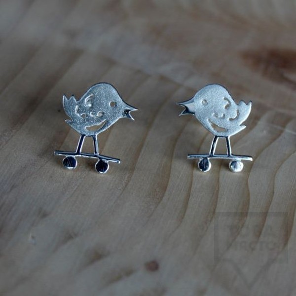 Сребърни обеци Gargorock - пиле бегач