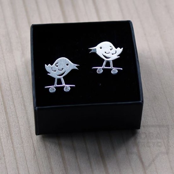 Сребърни обеци Gargorock - пиле бегач