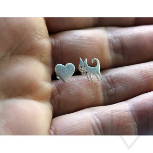 Сребърни обеци Gargorock - сърце и коте