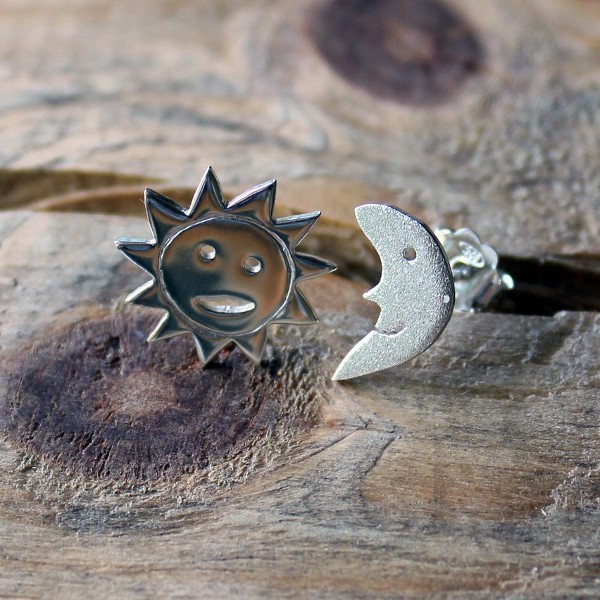 Сребърни обеци Gargorock - слънце и луна