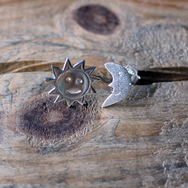 Сребърни обеци Gargorock - слънце и луна