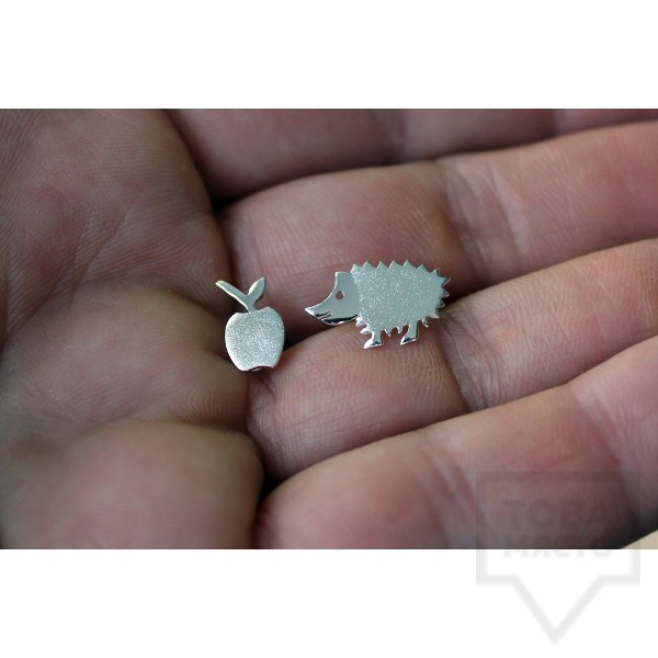 Сребърни обеци Gargorock - таралеж и ябълка