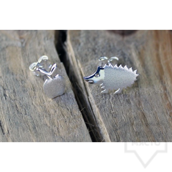 Сребърни обеци Gargorock - таралеж и ябълка