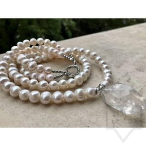Ръчно изработено колие Jewellery by Emilya бели перли и планински кристал