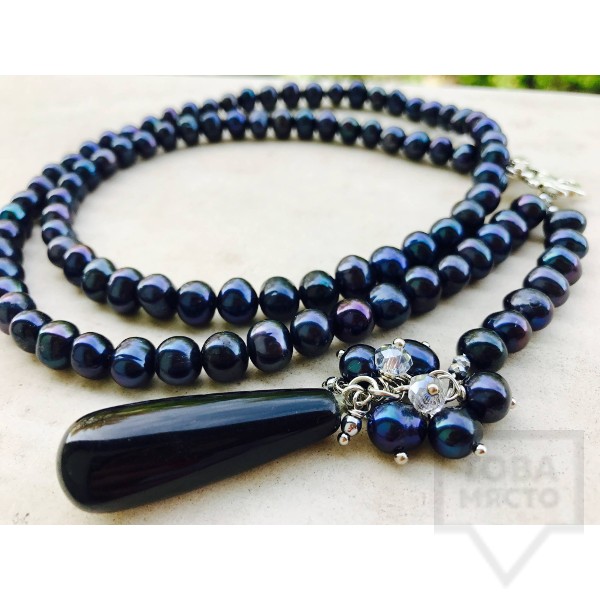 Ръчно изработено колие Jewellery by Emilya - сини перли