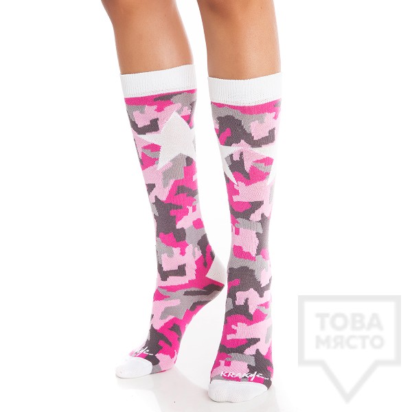 Дамски дълги чорапи KrakMe - Military Star Pink