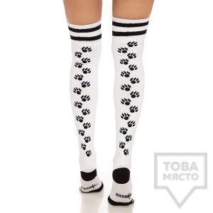 Дамски дълги чорапи KrakMe - Kitty Cat white