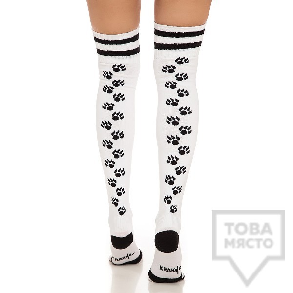 Дамски дълги чорапи KrakMe - Kitty Cat white