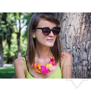 Колие Lollipop - дърво и пискюли в розово и оранжево