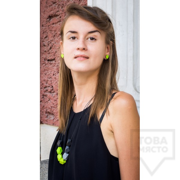 Ръчно изработено колие Lollipop - дърво и въже - зелено и сиво