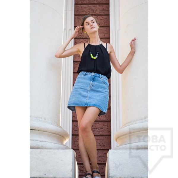 Ръчно изработено колие Lollipop - дърво и въже - зелено и сиво