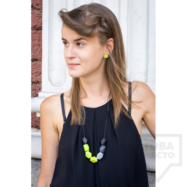 Ръчно изработено колие Lollipop - дърво и въже - зелено и сиво