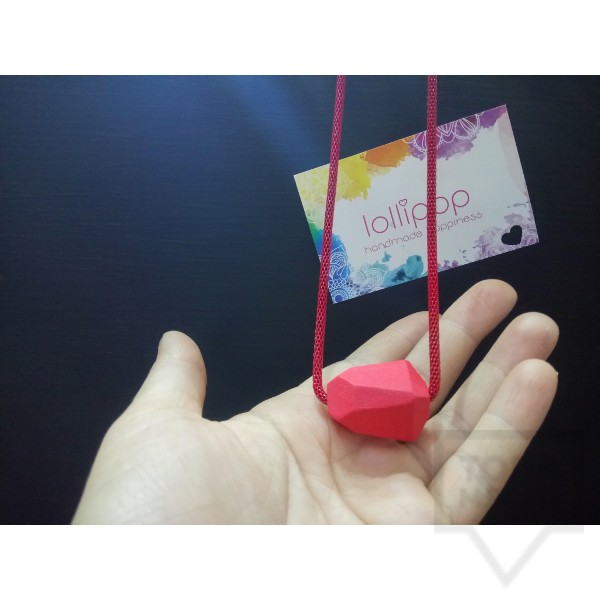 Ръчно изработено колие Lollipop - дърво и верижка - червено