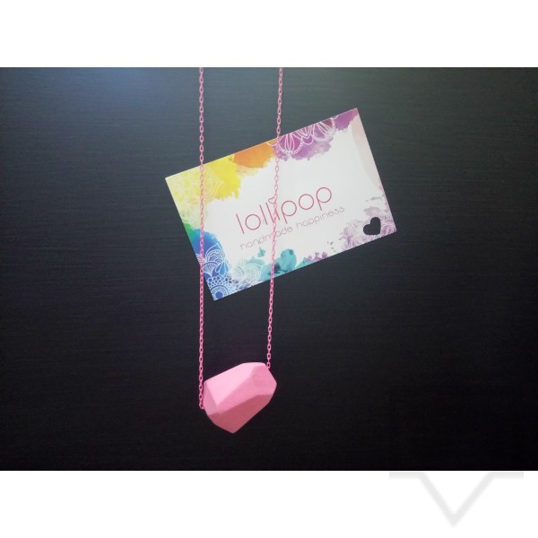 Ръчно изработено колие Lollipop - дърво и верижка - розово