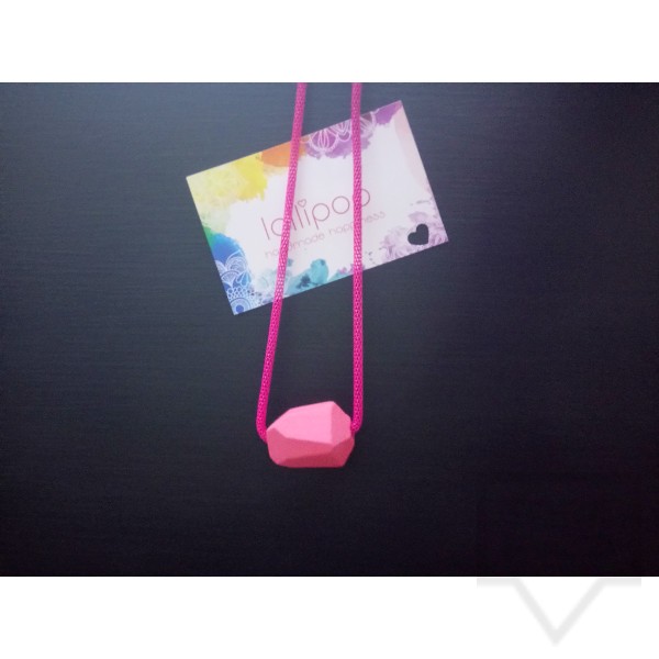 Ръчно изработено колие Lollipop - дърво и верижка - цикламено