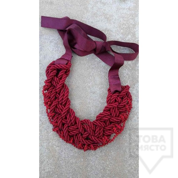 Ръчно изработено колие Lollipop - Въже с панделка - Бордо