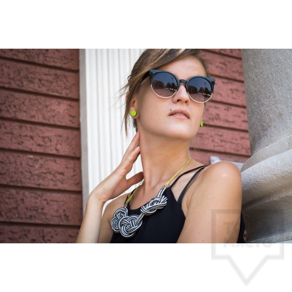 Ръчно изработено колие Lollipop - въже с панделка - черно и бяло